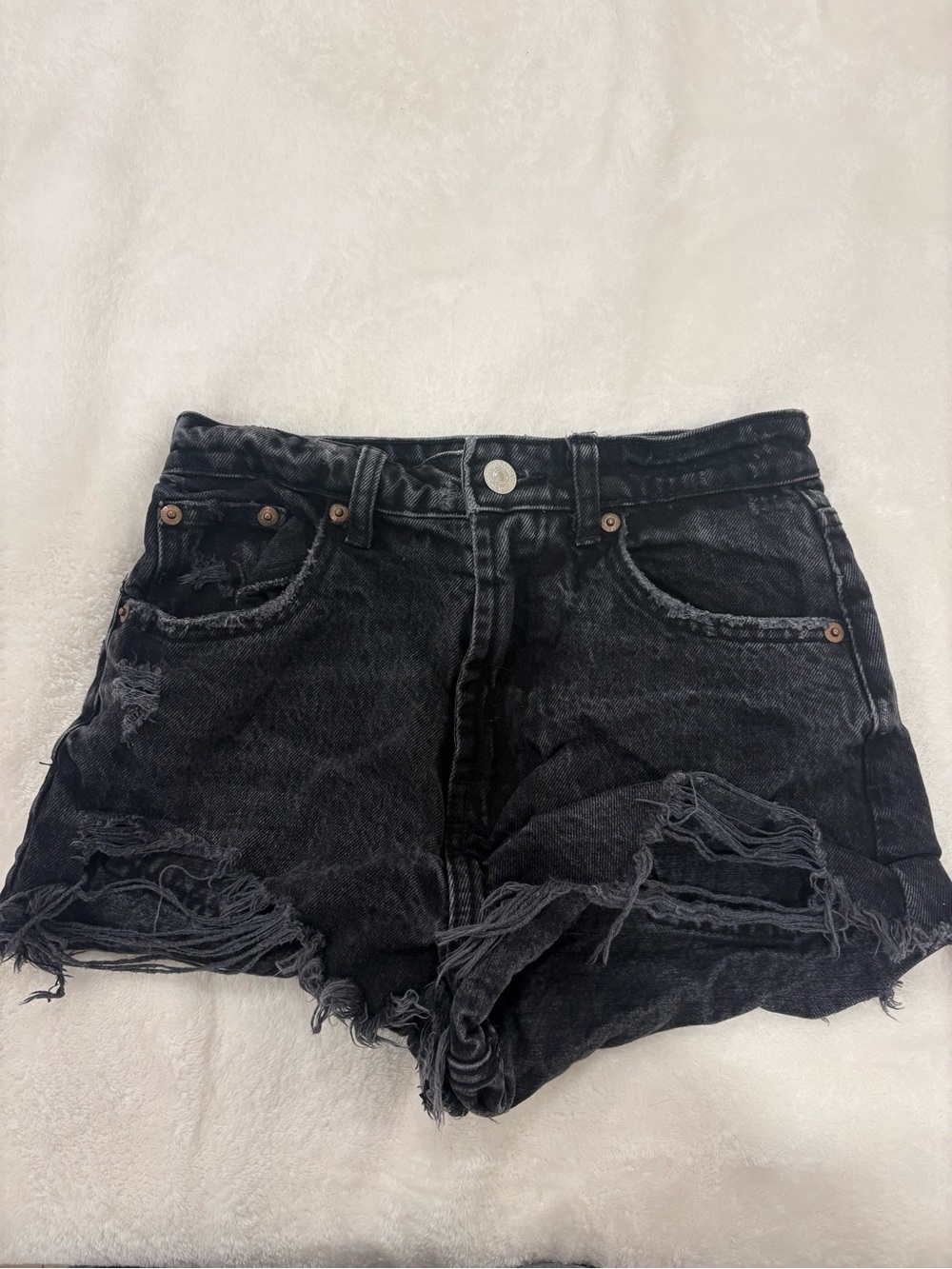 Zara Black Distressed Denim Cutoff Shorts